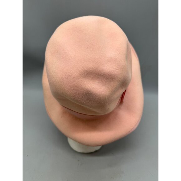 Vintage Pink Wool & Felt Ladies Fedora Hat wide bow ribbon trim READ - Picture 3 of 6